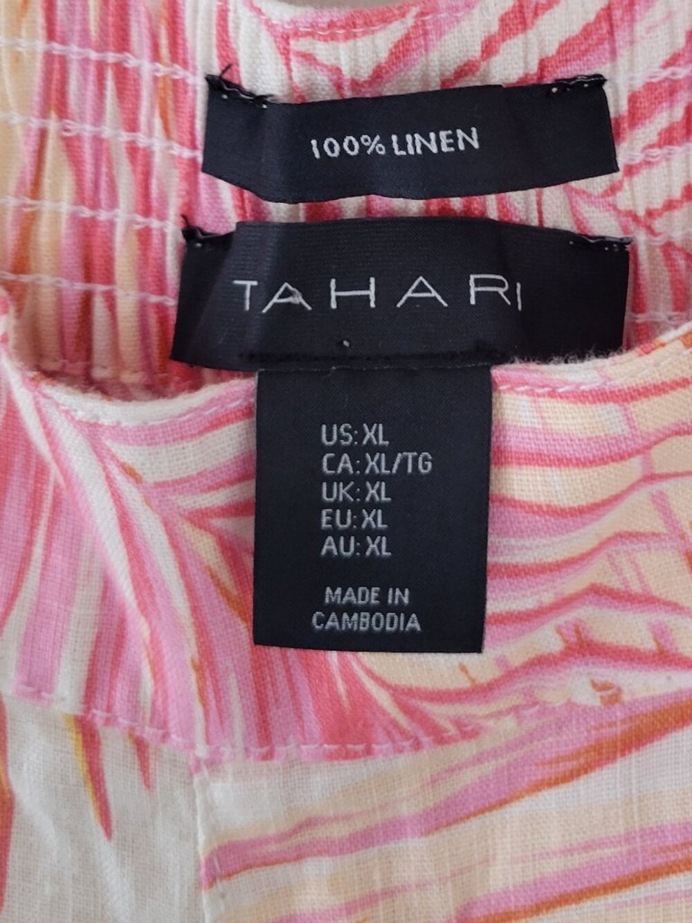 Tahari 100% Linen Tropical Palm Leaf Print Flowy Wide Leg Crop Pants Pink XL - Picture 5 of 9